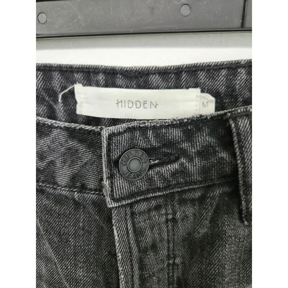 Hidden Black/Gray Distressed High Waisted Jean Shorts Women Sz Medium Button Up - Picture 6 of 7